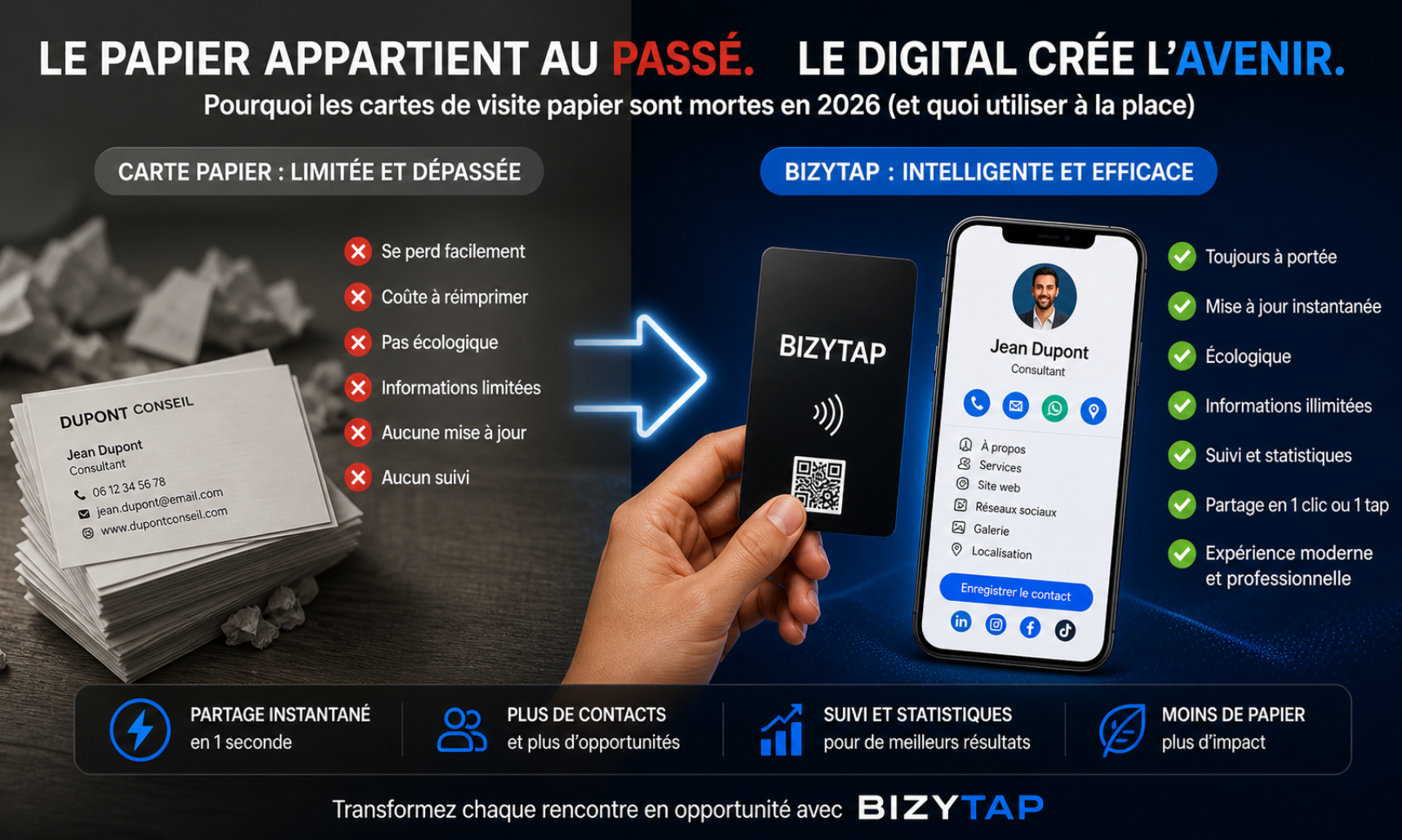 Pourquoi les cartes de visite papier sont mortes en 2026 (et quoi utiliser à la place)