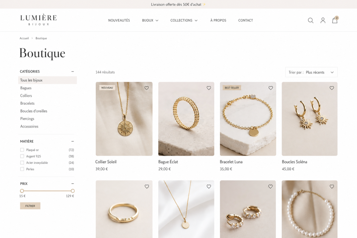 Vente en Ligne de Bijoux