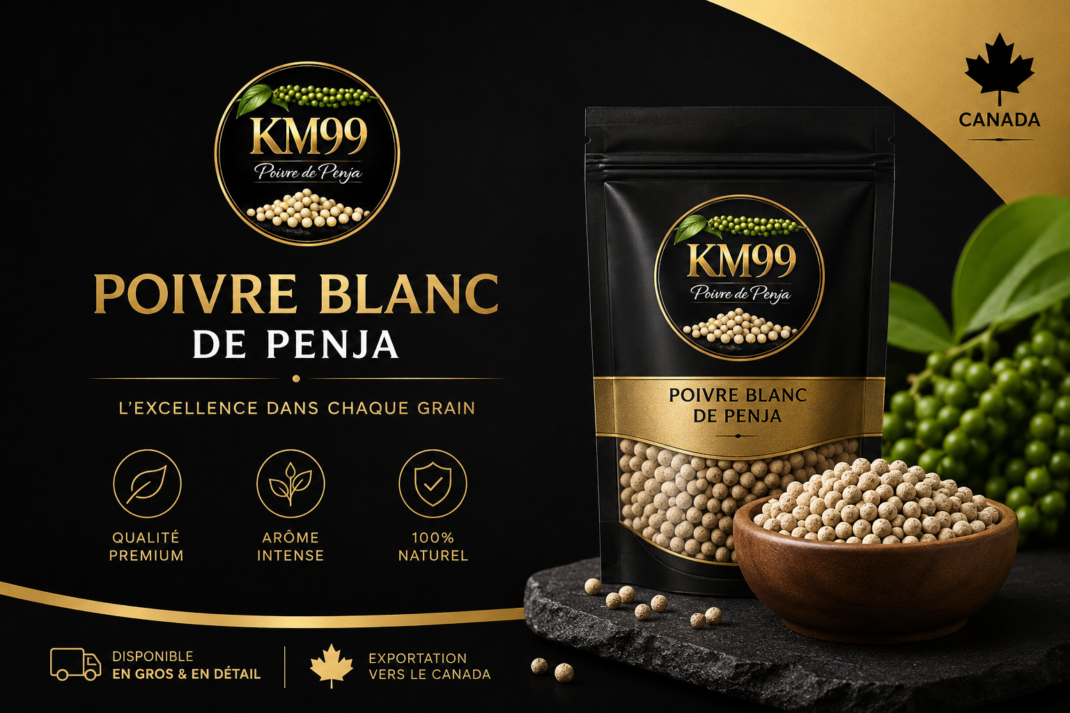 Exportation Poivre blanc de penja